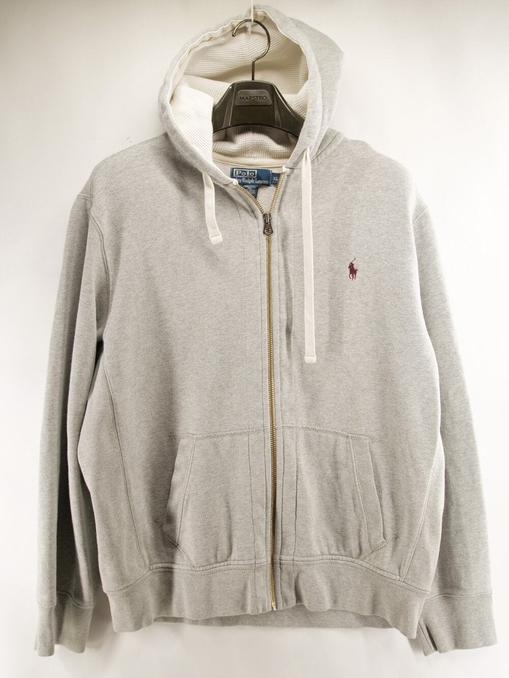 POLO RALPH LAUREN Hoodie Mens XL Gray Waffle Lined Full Zip Sweatshirt Jacket